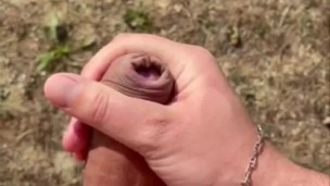 Jerking my big cock in the countryside with cumshot