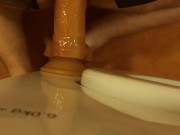 Riding my dildo, doggy style with a touch
