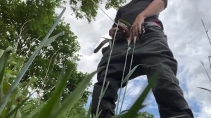 Horny guy takes a piss 