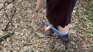 Horny guy blows his big load in the woods