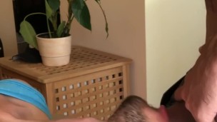 Deep throating his big dick and swallowing cum