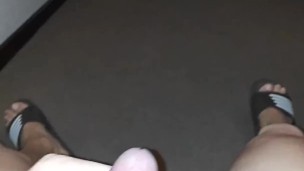 Risky jerk off and cum at a hotel corridor 