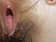 Tight hairy pussy Before & After thick cock Close up 15/16
