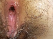 Tight hairy pussy Before & After thick cock Close up 9/16