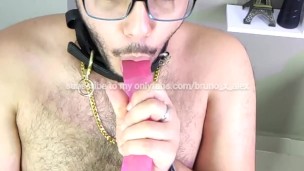 Bear sucks dildo and deepthroats 