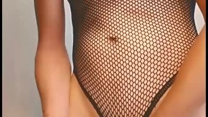 OMG I got super horny wearing this bodysuit - Femboy with fishnet body masturbates and cums quick