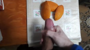 big cock cumshot on orange 