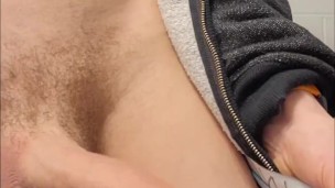 Johnholmesjunior in solo after work jerk off show with huge hard monster cock in vancouver bathroom 