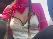 Artemisia Love hiding in the car to smoke and show off her tits and big nipples 5/16