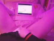 Kawaii girl masturbates after class watching lesbian hentai until squirts and pisses herself 1/16