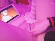 Kawaii girl masturbates after class watching lesbian hentai until squirts and pisses herself 14/16