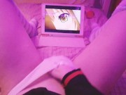 Kawaii girl masturbates after class watching lesbian hentai until squirts and pisses herself 5/16