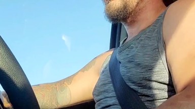 Country boy jacks off while driving