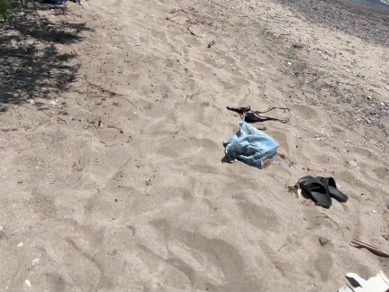 Wife fucks husband and his friend on public beach and gets double creampie / Sloppy seconds