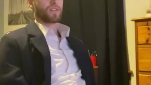 Lad in Suit Jerking Off After Work
