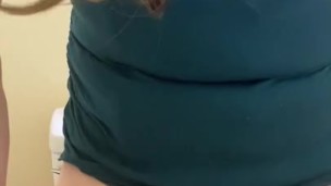 Tiny caged sissy sits on huge dildo while hammering balls 