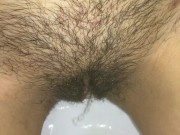 Girl pissing on plate over the toilet and doing an ovulation test 1/16