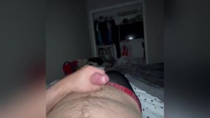 Jerking monster cock almost caught 