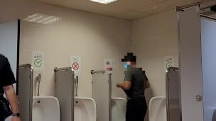 jerking off in a public toilet at Barcelona airport. almost caught by the cops. very hot risky