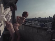 Petite girlfriend gets bent over on the patio and fucked hard 12/16