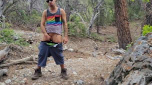 Ftm hiking outdoors with big clit gets caught
