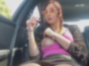 Car ride: Artemisia Love smoking with her big nipples out 13/16