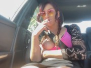 Car ride: Artemisia Love smoking with her big nipples out 14/16