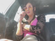 Car ride: Artemisia Love smoking with her big nipples out 2/16