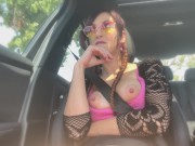Car ride: Artemisia Love smoking with her big nipples out 8/16