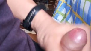 Jerking and cum in a restaurant. Very risky.