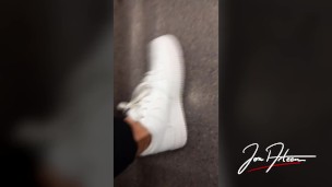 Jon Arteen squirts big cumshot at mall fitting room with Nike Air Force Risky Public Twink Sneakers