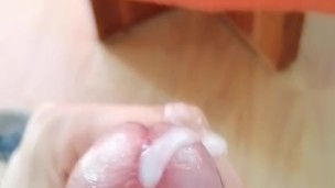 Big dick jerking with oil. Moaning guy with great cumshot
