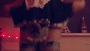 Cute femboy shows off maid outfit (and cute dick)