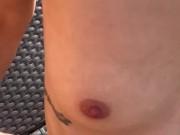 I replace the tanning cream with my sperm while ejaculating on her small tits 13/16