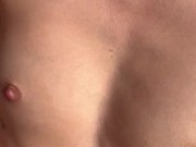 I replace the tanning cream with my sperm while ejaculating on her small tits 14/16