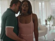 Stunning Babe Ana Foxxx Gets White Cum All Over Her Black Belly and Hairy Pussy After Hard Fucking 1/16