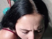 Slutty Neighbor's Wife in Red Dress Sucks Me Off on Public Stairwell 13/16