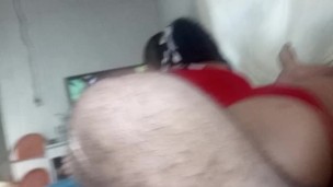 sitting hot with my ass shaking on hard dick and watching bitch take hard dick underneath in porno