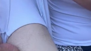 she comes to suck my dick during my break and I cum on her small tits