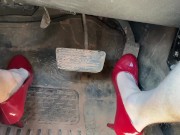 Red high heels out for a drive