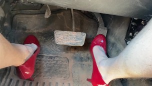 Red high heels out for a drive