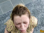 cute girl gives blowjob and gets fucked in anal to get a lot of cum on her face