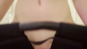 School girl bouncing her skinny body on cock on sex chair