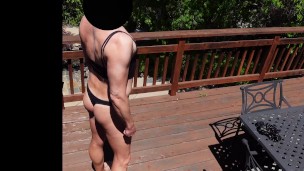 Trying on an xdress thong and top