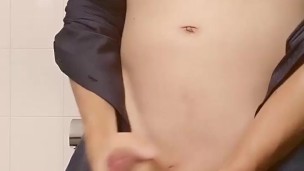 Twink in Toilet masturbates and cums