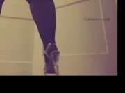 Blonde walks in front of you in heels and fishnets! Showing you more too!  7/16