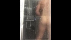 bubble butt rides a big dildo in the shower