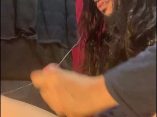 delicious smelling monster uncut 9 inch dick cumming left to right. i need 2 sets of t&a to cum on.