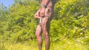 Sissy strips and wears body stocking in public and jerk’s off 