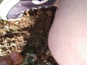 Naked submissive slut taken for a walk on a leash in forest ANAL LEASH but plug 5/16
